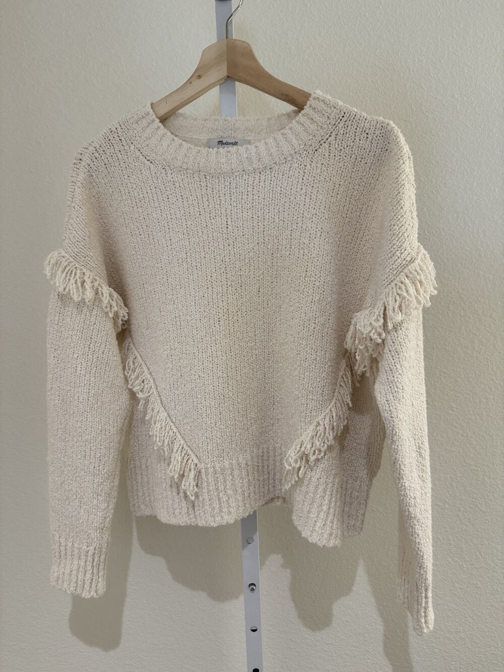 Madewell Montford Ivory Fringe Pullover Sweater Womens Sz-S Style #AB762